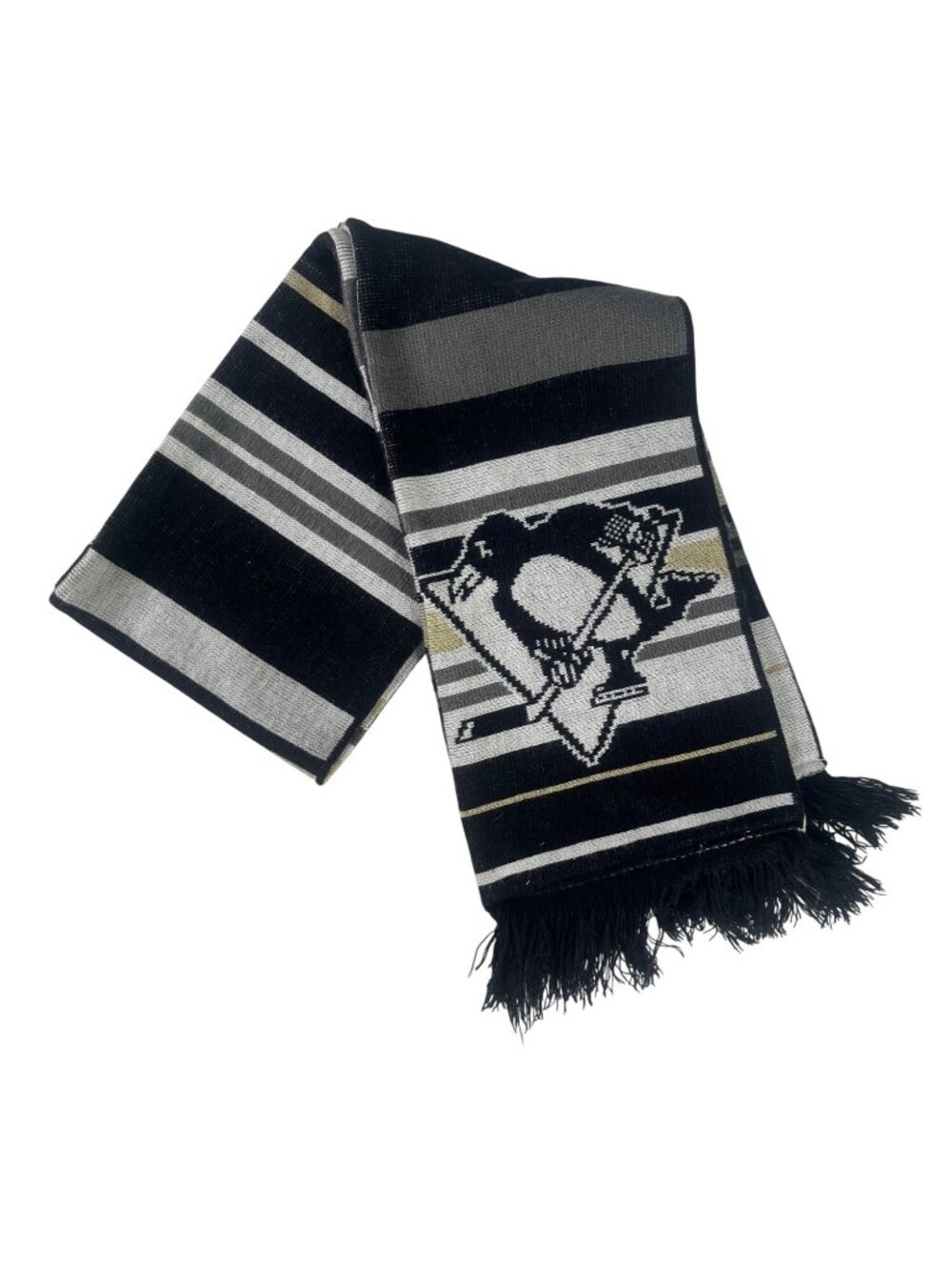 Reebok NHL Pittsburgh Penguins Scarf Striped Fringe Face Off Collection Black Gr